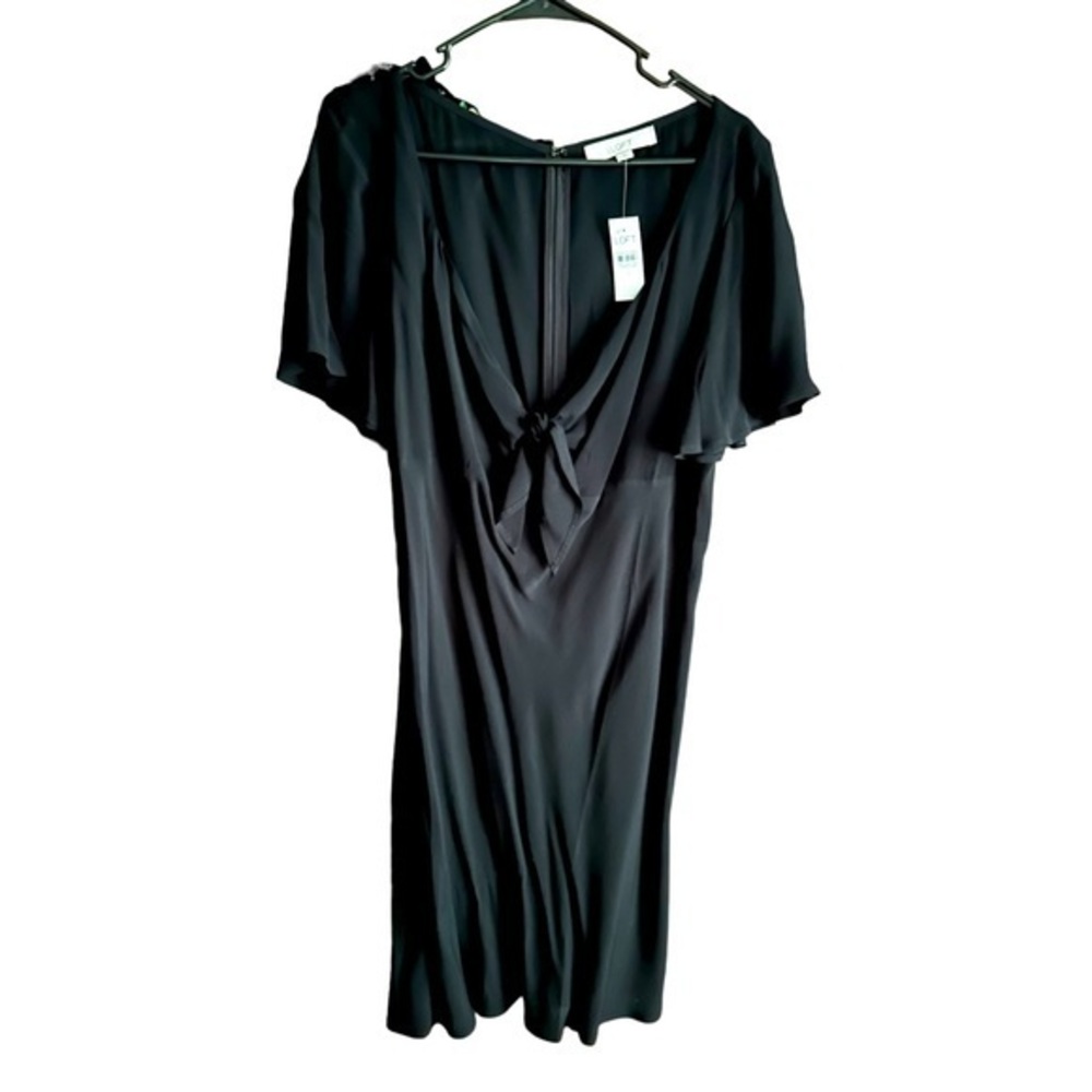 Loft Tie front ,‎ flare sleeved black dress